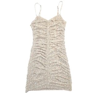 Le Lis Ruched Mini Dress Bodycon Size Small Cream Floral Sleeveless